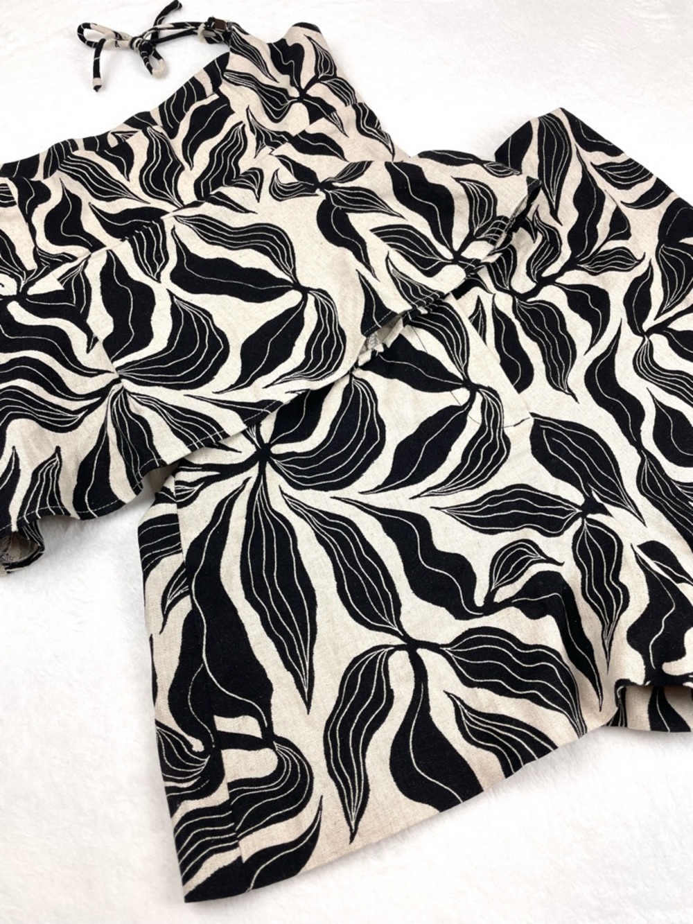 Zara Black & Cream Leaf-Print Two-Piece Set - Picture 2 of 8